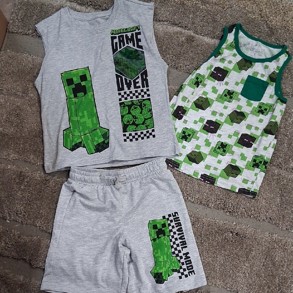 NWOT Kids Minecraft 2 Tanks And Shorts Set Sz. 6